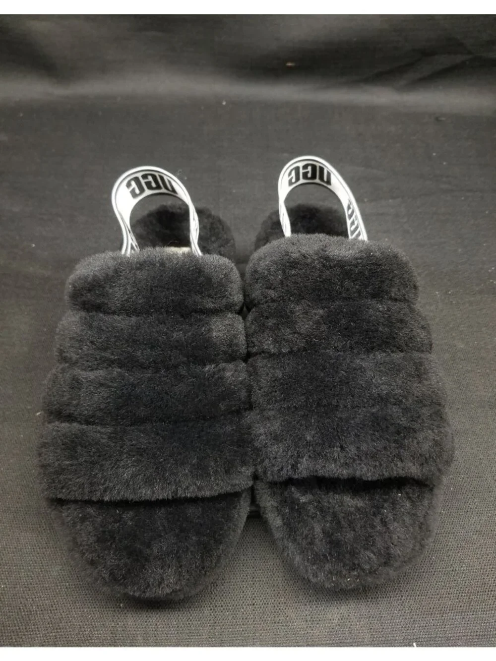 UGG Girls K Fluff Yeah Slippers Slides Black Size 2 NEW IN BOX!